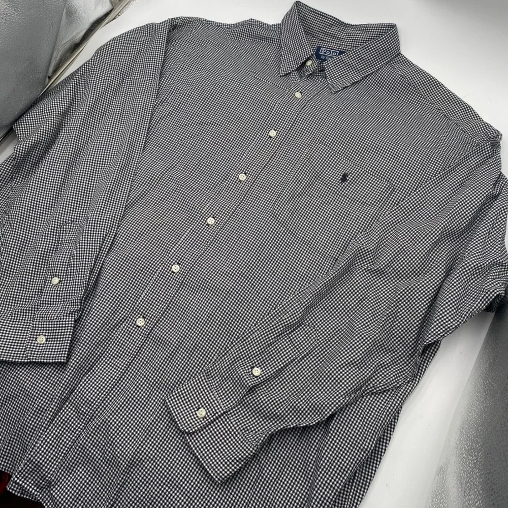 Polo Ralph Lauren Lowell Sport Button Down Shirt XXL Black Gingham Cotton Men